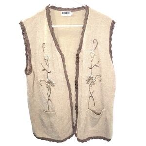 Vintage Goldie Knit Floral Embroidered Vest Pearl Beaded Button Front